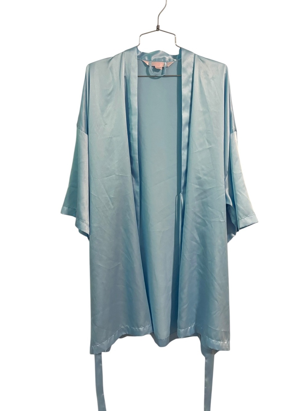 Victoria's Secret Baby Blue Satin Kimono Robe One Size Prom Wedding Bridal